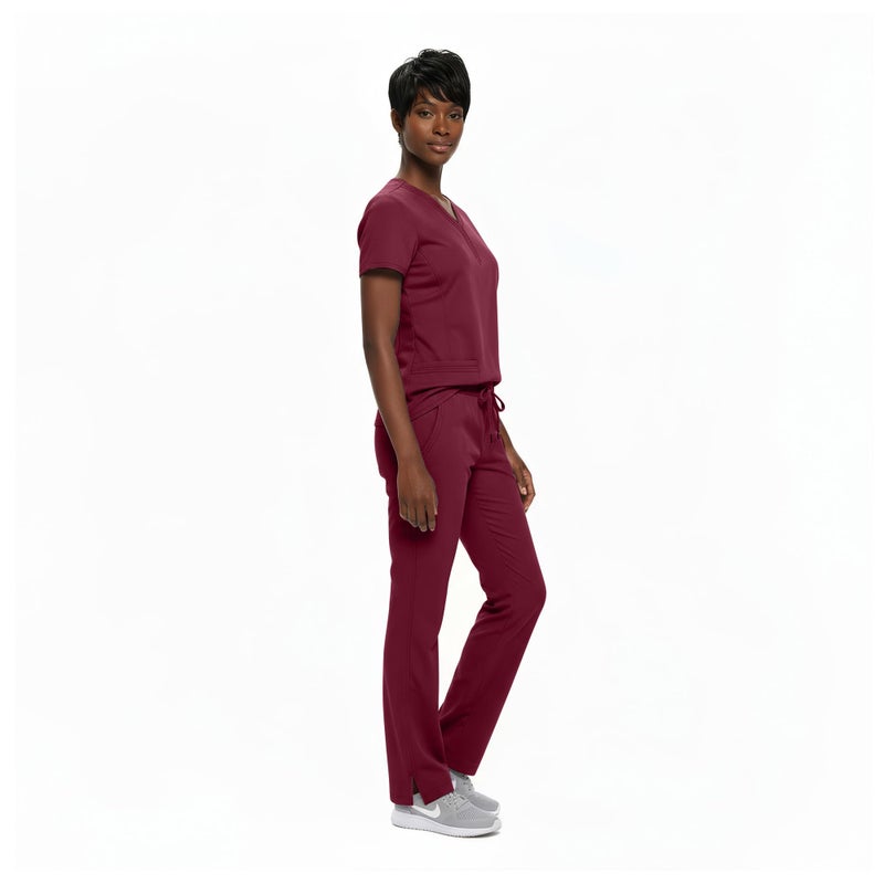 Natural Uniforms طقم سكراب ياقه على شكل Y للنساء من ناتشورال يونيفورمز (برغندي، متوسط) - Image 3